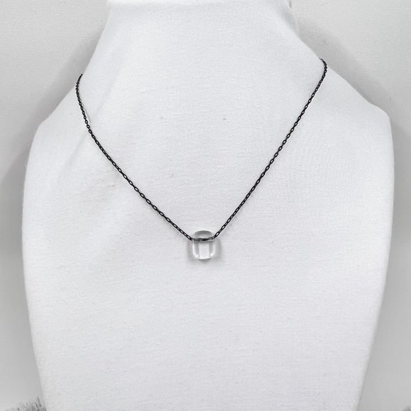 NWT - Nine West - Clear Glass Square Pendant 16” Black 925 Chain w/ Hook Closure - Picture 2 of 7
